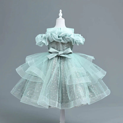 New Girl's Wedding Evening Dress Petal Sequin Mesh Sleeveless Dress Birthday Party School Graduation Party Dress Good Vibrations
