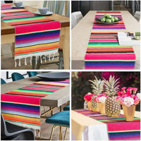 Mexican Pinata Party Serape Colorful Striped Fringe Cotton Table Runner Decorations Hand Woven Blanket Home Wedding Table Cover Good Vibrations