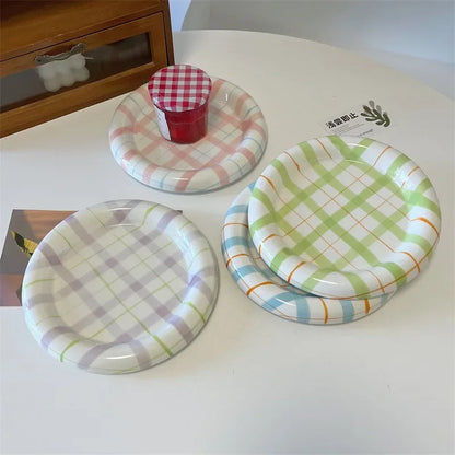 1pcs 6/8Inches Cream Luxury Plate Dish Food Grade Ceramic Snack Cake Plate Household Tableware Ceramic Dishs Table Decorations Good Vibrations