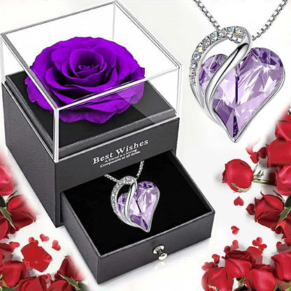 New Hot Selling Valentine's Day Gift Ocean Heart Love Necklace with Eternal Rose Jewelry Box For Girl Mother's Day Gifts Good Vibrations