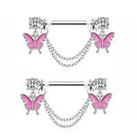 1Pair Pink Butterfly Nipple Piercing Jewelry Shiny Crystal Nipple Rings For Women Girls Heart Nipple Barbells Piercing Pezon Good Vibrations Adult Super Store