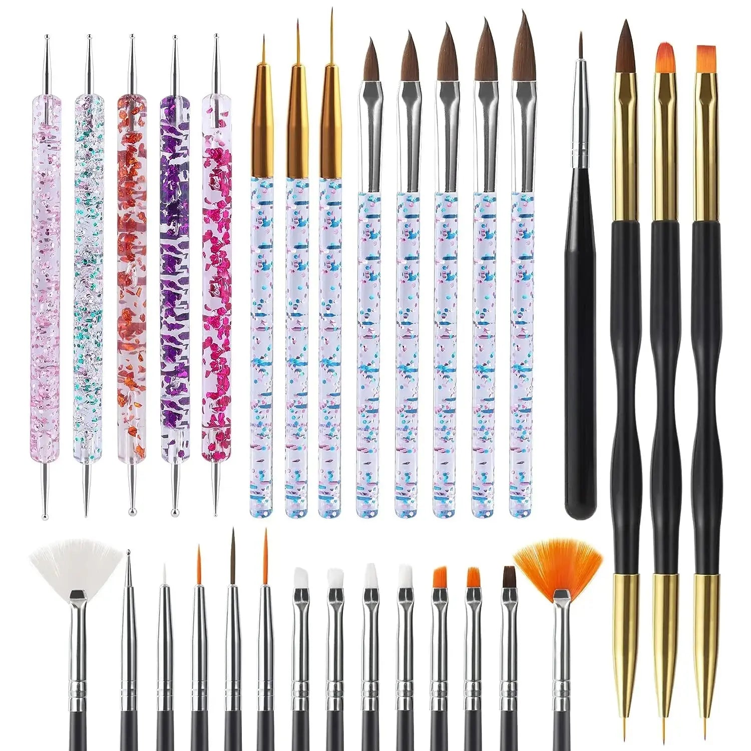 6/31Pcs Nail Art Brush Design Tip Painting Drawing Carving Dotting Pen FlatFan Liner Acrylic Gel UV Polish Manicure Tools Good Vibrations