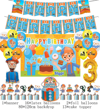 New Blippiing Birthday Party Decoration Foil Balloon Backdrop Banner Cake Topper Baby Birthday Party Supplies Good Vibrations