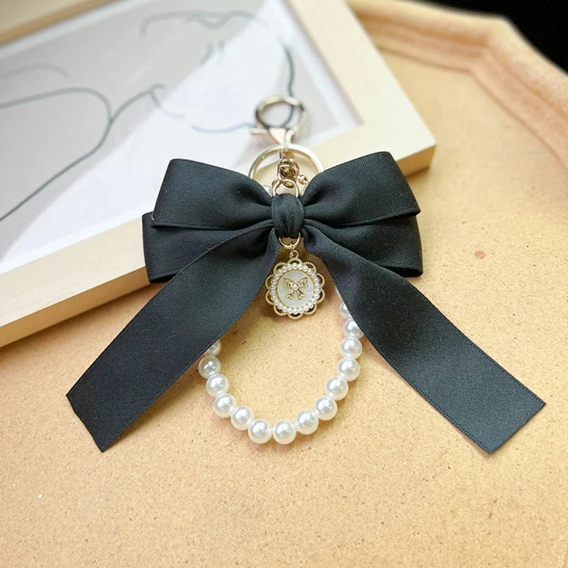 Creative Bow, Pearl Chain Keychain, Women's Fashion Bag Pendant, Car Keychain, Personalized Ribbon Necktie Good Vibrations