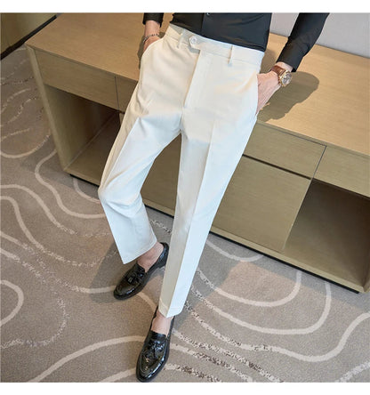 Men Suit Pants 2025 Elastic Slim Fit Formal Dress Pants Solid Casual White Trousers Pantalon Homme Wedding Party Men Clothing Good Vibrations