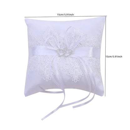20x20cm White Lace Wedding Ring Pillow Romantic Ring Pillow Alliance Bridal Ring Bearer Pillow Cushions Decoración de bodas Good Vibrations