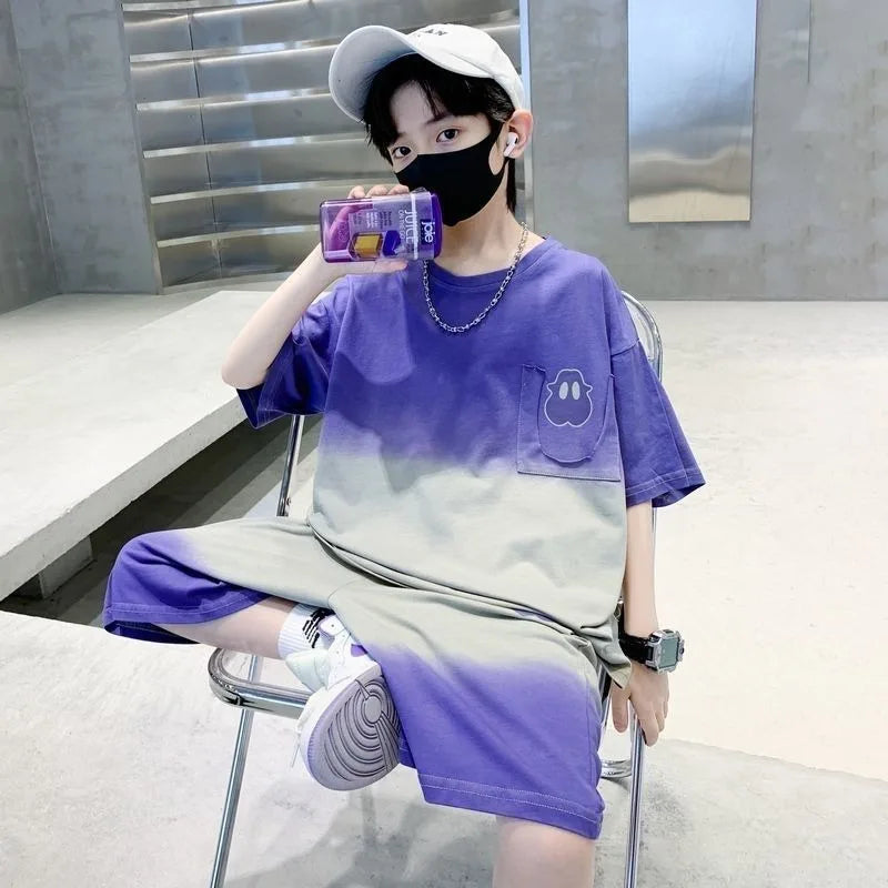 Gradient Sportswear Set 2025 New Children's Clothing Clothes for Cotton Boys Kids Sweatshirt Tracksuit Boy 8 10 Year Old Top Good Vibrations