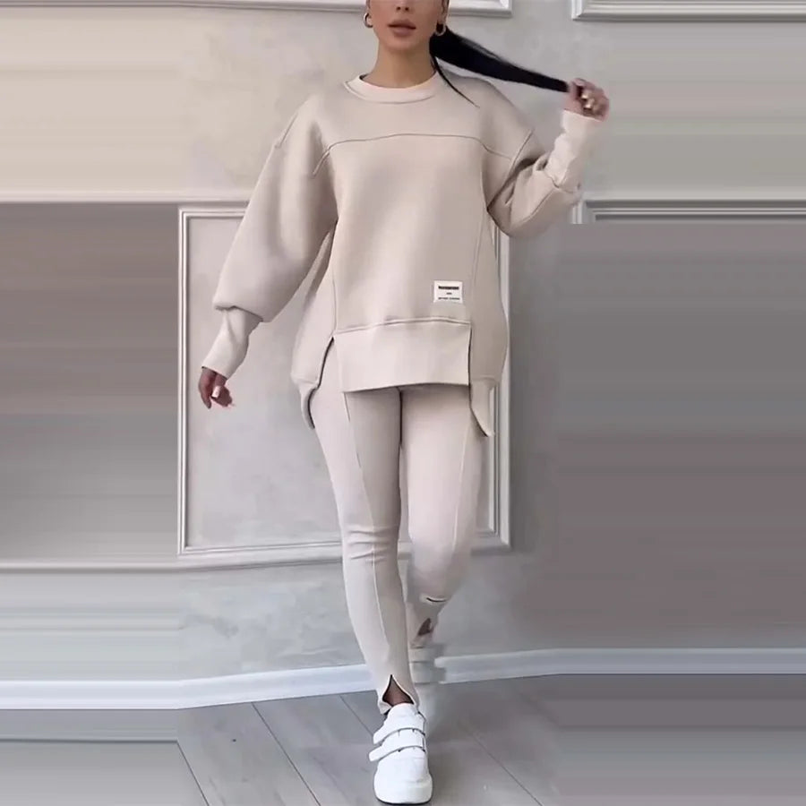 New Women's Fashion Casual Sweatshirt + Trousers Cover Autumn Winter O Neck Long-sleeved Hoodie Women's Suit Sports 2piece Set Good Vibrations