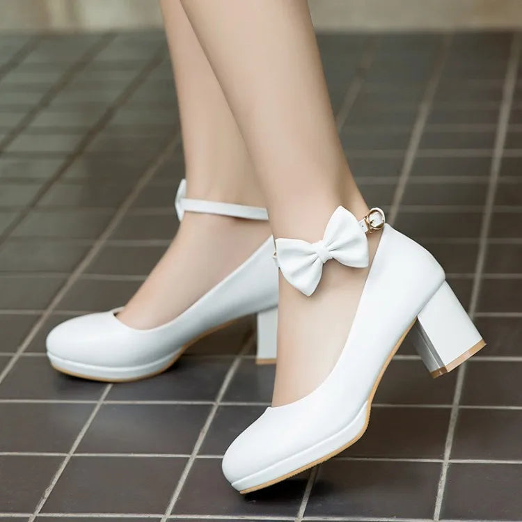 2025 NEW High Heel Shoes Women Platform Pumps Fashion Bow Thick Heel Shallow Female High Heels For Party Wedding 30-43 Good Vibrations