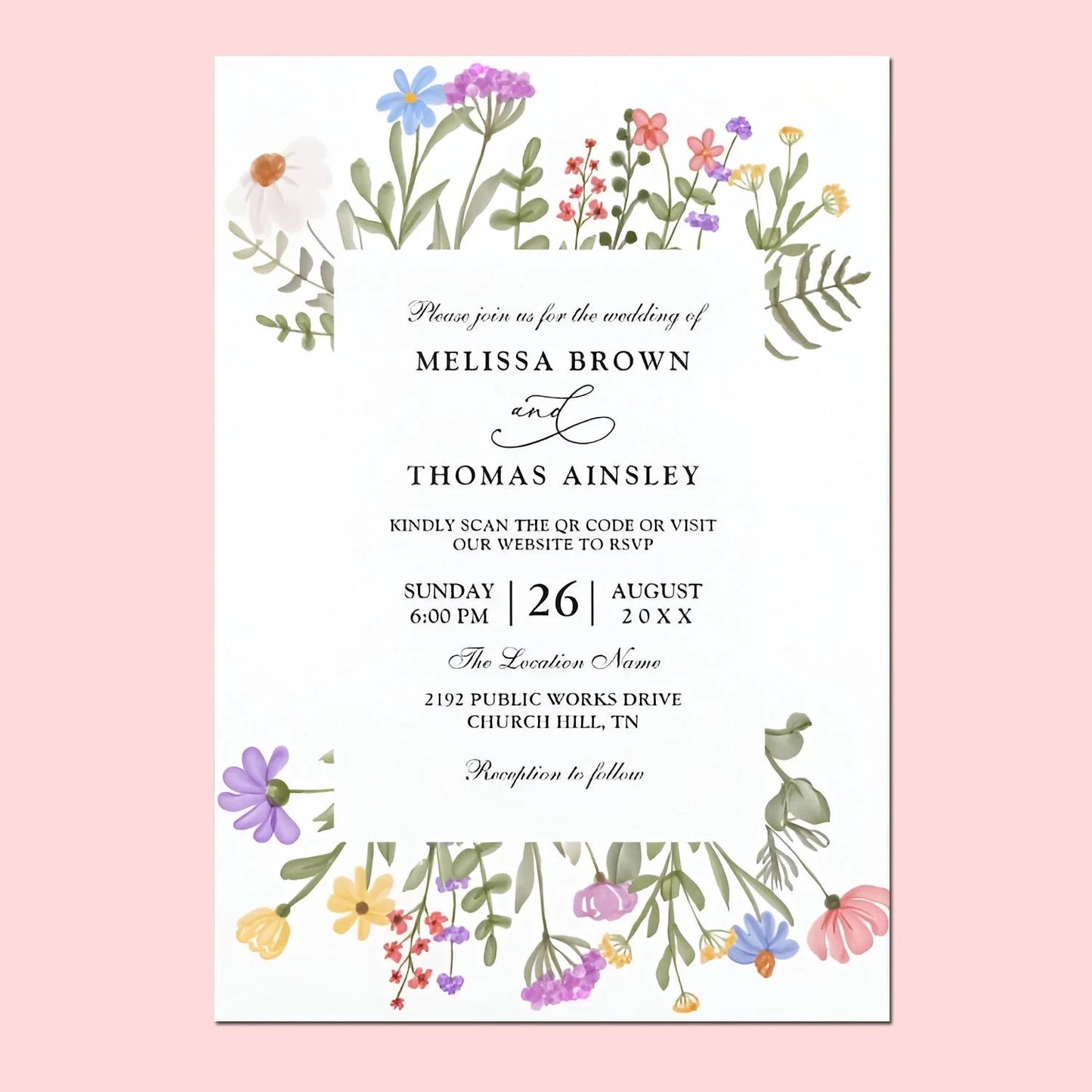 20pcs Country Wedding Invitation, Personalized Wedding Invitation Card, Wedding Invitations for Elegant Wildflowers Good Vibrations