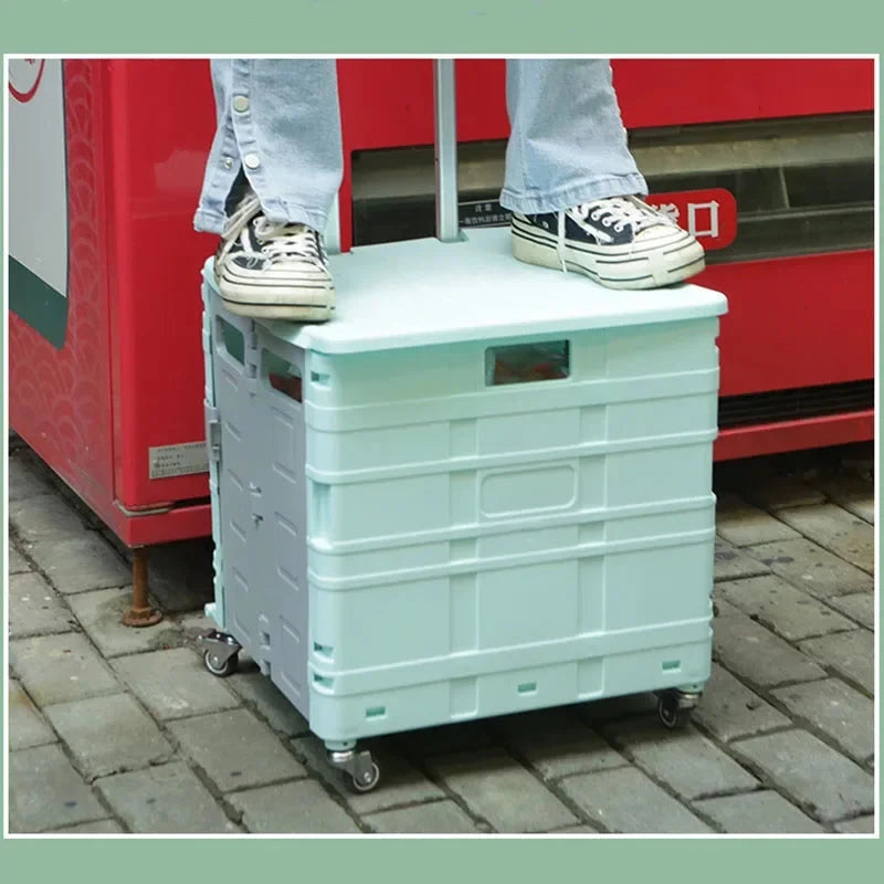 Home Supplies Trolley Shopping Storage Containers Folding Cart Plastic Shopping Cart Vehicle Mounted Storage Box Bag On Wheels Good Vibrations