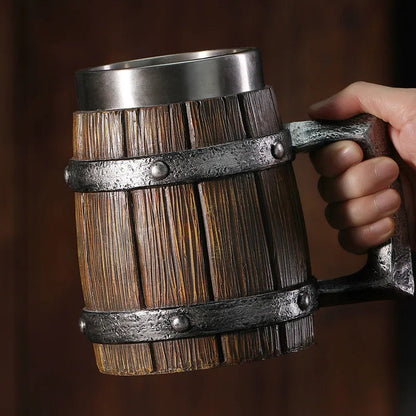 Hot-selling Wooden Barrel Beer mug , Large-capacity  Coffee mug Water bottle ,Tazas de café with stainless steel Good Vibrations
