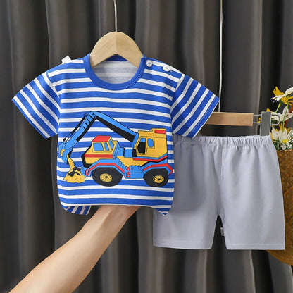 2PCS Children's Sets mother Kids Clothes Boys Girl T-shirt Shorts Summer Cotton Short sleeve Baby Children Clothing Toddler Suit Good Vibrations