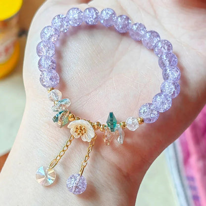 Korean New Sweet Daisy Flower Bracelet For Women Colorful Crystal Beaded Elastic Rope Bracelets Girl Party Wedding Jewelry Gifts Good Vibrations
