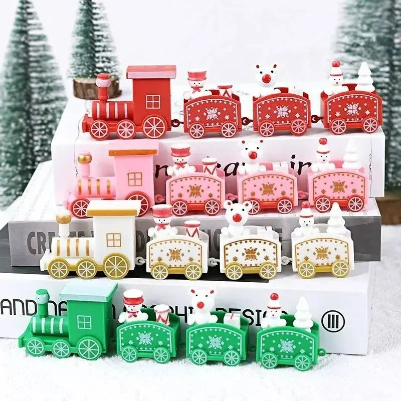 Christmas Train Painted Wooden Plastic  Mini Christmas Tree Train Christmas Decorations Festival Party Xmas Table Top Ornament Good Vibrations