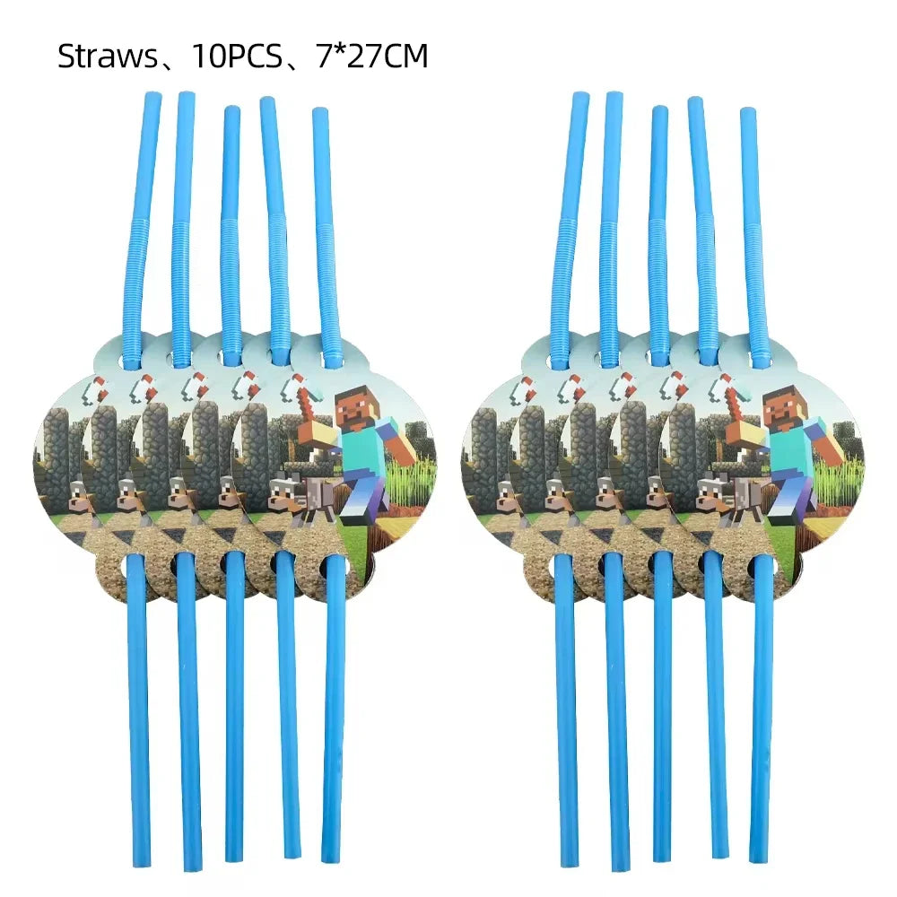 Mineres Craftings Party Decorations World Game Tableware Cup Plate Balloon Tablecloth Boys Birthday Party Supplies Kids Gift Good Vibrations