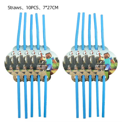 Mineres Craftings Party Decorations World Game Tableware Cup Plate Balloon Tablecloth Boys Birthday Party Supplies Kids Gift Good Vibrations