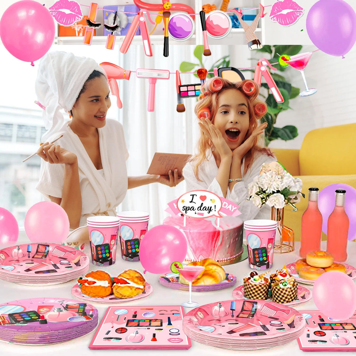 103 Pcs Makeup Birthday Party Supplies-Makeup Theme Party Banner Balloons Photo Props Napkins Plates Etc Spa Party Decorations Good Vibrations