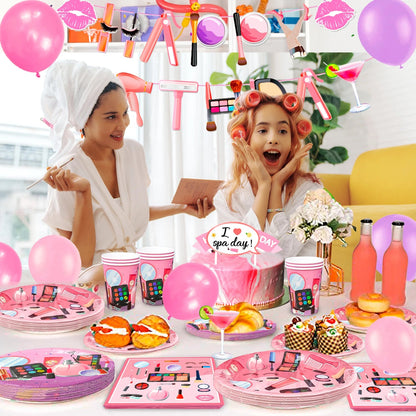 103 Pcs Makeup Birthday Party Supplies-Makeup Theme Party Banner Balloons Photo Props Napkins Plates Etc Spa Party Decorations Good Vibrations