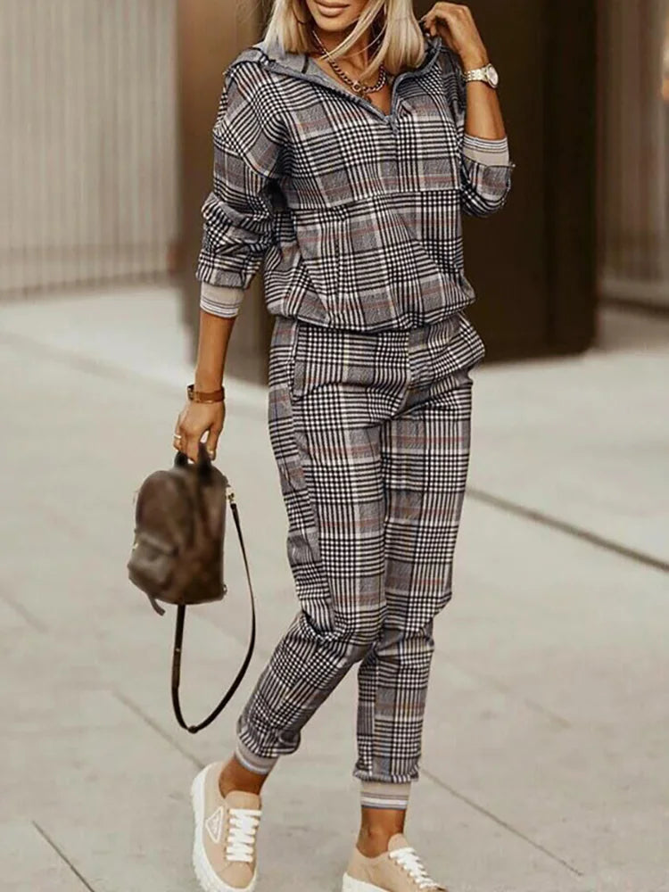 Spring Autumn Lady Casual Long Pants Suit Women Patchwork Zip Top Print Trousers Set Loose High Waist Pants Two Piece Set Outfit Good Vibrations