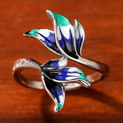 Green Leaf Enamel Handmade Oil Dropping Women's Ring Charm High Luxury Westernized  Prom Fancy Birthday Gift Fashion Jewelry Good Vibrations