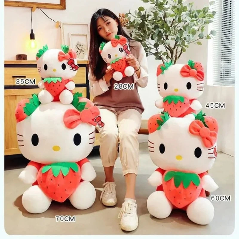 22cm Sanrio KT Cat Plush Toys Kawaii Strawberry KT Cat Plush Doll Home Decor Plushie Toy Girl Birthday Gift Good Vibrations