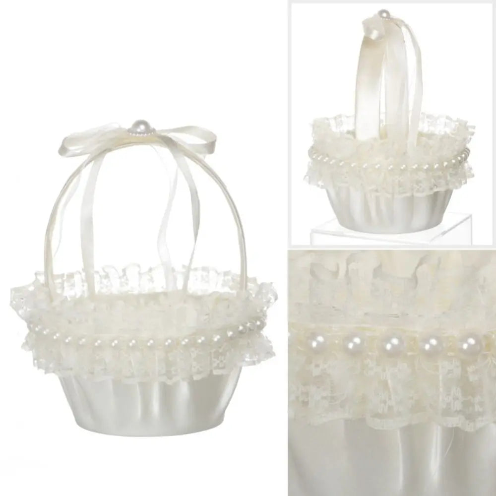 Fashion Lace Wedding Flower Basket Rose Flower Ribbon Bow Satin Bow Hanbag Tote Bag Storage Bag Flower Girls Basket Party Good Vibrations