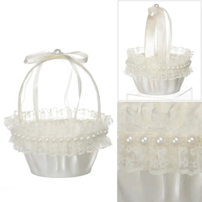 Fashion Lace Wedding Flower Basket Rose Flower Ribbon Bow Satin Bow Hanbag Tote Bag Storage Bag Flower Girls Basket Party Good Vibrations