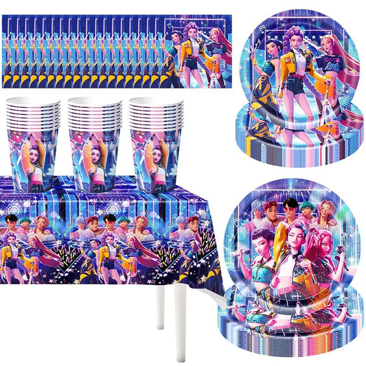 Kpop Demon Hunter Party Accessorie K Pop Demon Hunter Birthday Decorations Huntrix Paper Plates Cups Gift Bags Ballons Good Vibrations