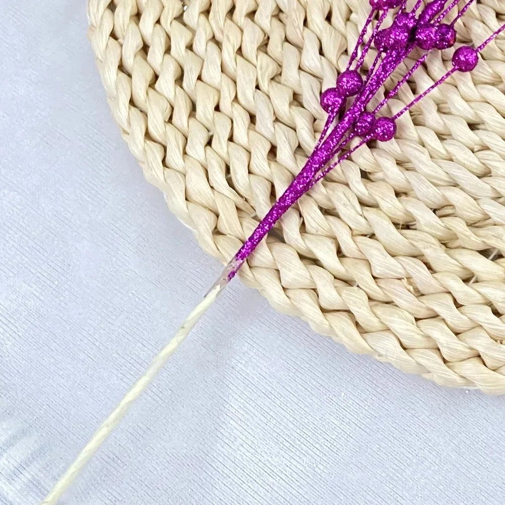 Christmas Tree Decoration, Fake Glitter Berry Leave, Dried Branch, Golden Powder, Flower Material, New Year Party, 1Pc, 12 Forks Good Vibrations