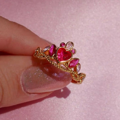 1 Pc Exquisite Crown Heart Fashion Elegant Gold Color Ring Women Daily Prom Party Adjustable Open Ring GIft Jewelry Good Vibrations
