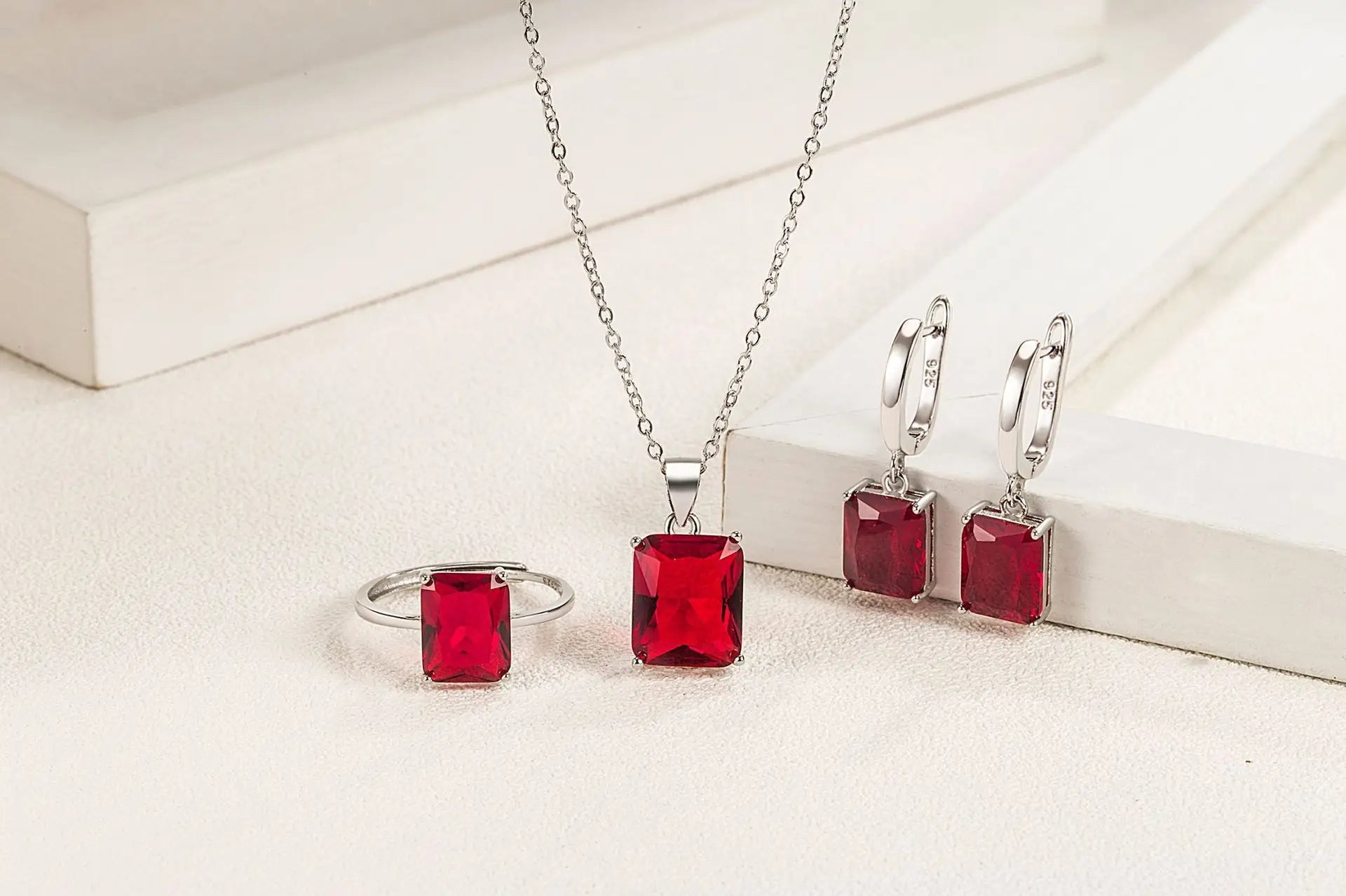 925 Sterling Silver  Elegant Jewelry Sets Ring Earrings Necklace For Women Rectangle Geometry Zircon Wedding Accessories Good Vibrations Adult Super Store