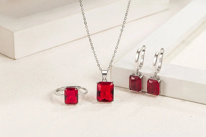 925 Sterling Silver  Elegant Jewelry Sets Ring Earrings Necklace For Women Rectangle Geometry Zircon Wedding Accessories Good Vibrations Adult Super Store