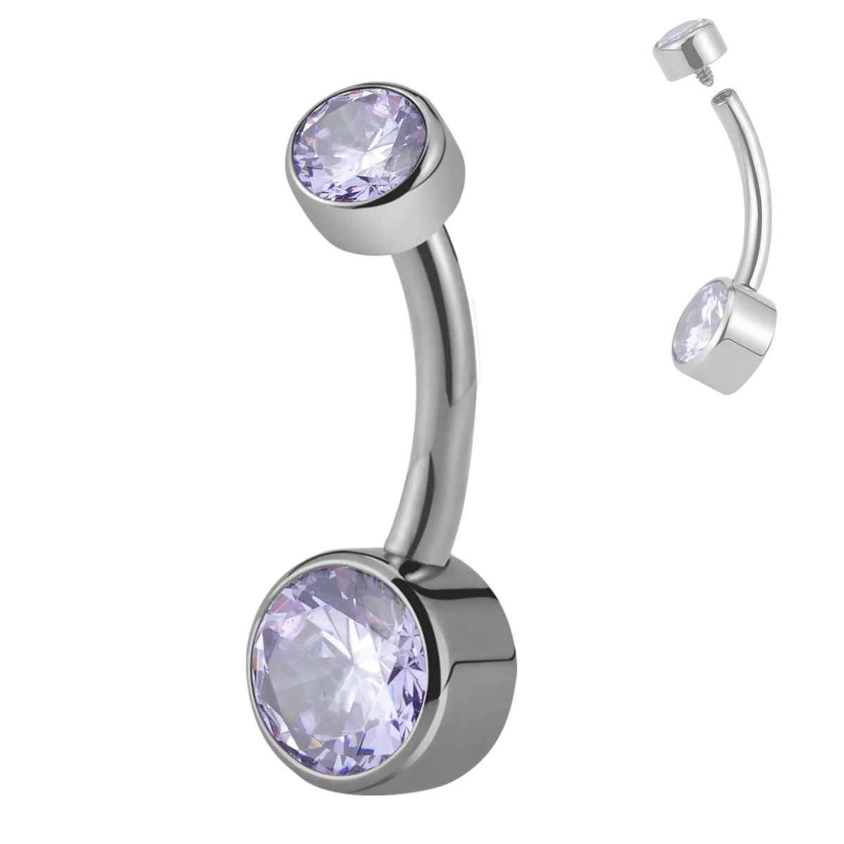 Right Grand ASTM F136 Titanium Belly Button Rings 10mm 12mm with Round CZ Internally Threaded Navel Rings Belly Bars Good Vibrations