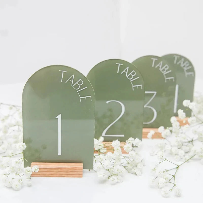 Personalized Painted Back Acrylic Wedding Table Numbers with Base Calligraphy Rustic Arch Numbers for Modern Wedding Table Decor Good Vibrations