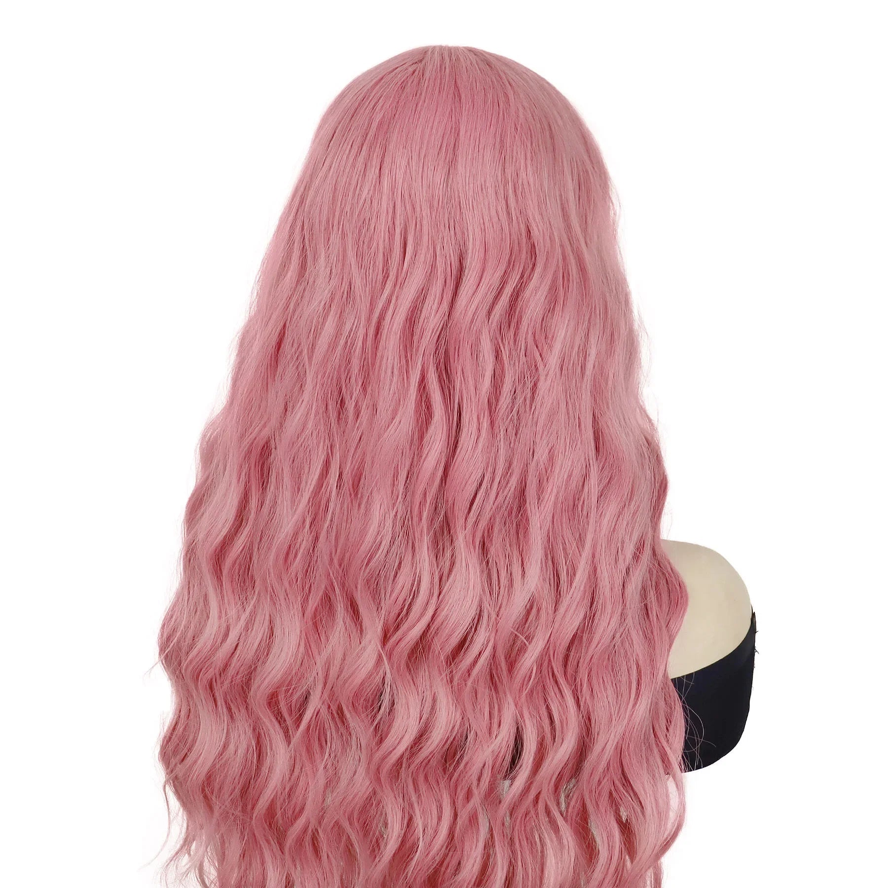 Synthetic Cosplay Pink Wigs Long Water Wavy Wig with Bangs for Women Girls Halloween Wig Costume Carnival Party Christmas Use Good Vibrations