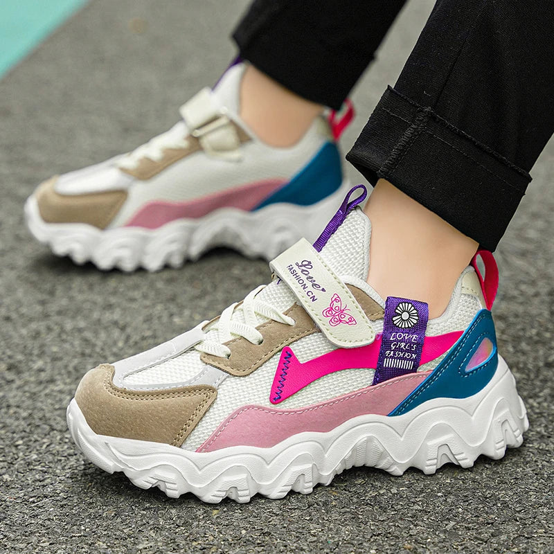Fashion Children Shoes Girls Sneaker Black Pink PU Leather Platform Casual Sneaker School Tennis Sports Shoes for Girls Good Vibrations