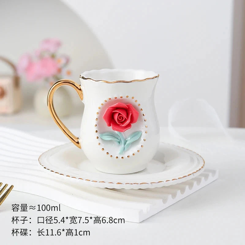 Ceramic rose cup, coffee cup plate set, handmade ceramic flower cup Good Vibrations