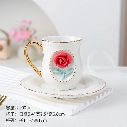 Ceramic rose cup, coffee cup plate set, handmade ceramic flower cup Good Vibrations