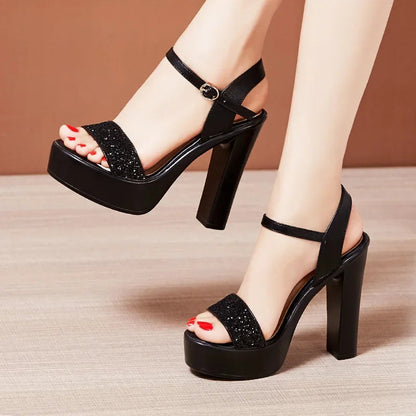 8 10 13cm Small Size 32-43 Bling Silver Wedding Shoes Bride Platform Sandals Summer 2025 Block High Heels Sandals Party Model Good Vibrations