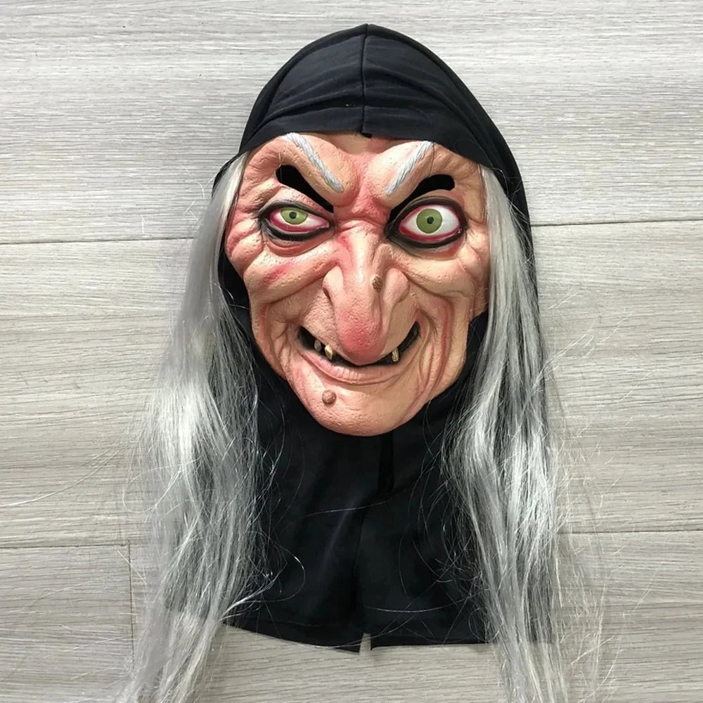 Halloween Witch Mask Cosplay Scary Ghost Face Sorceress Old Nana Grandma Latex Helmet Dress Up Party Costume Props Good Vibrations
