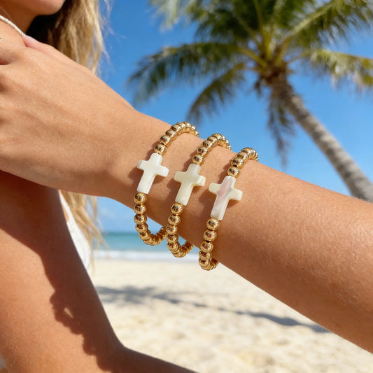 CCGOOD Christian Cross Bracelet for Women Fashion Boho Jewelry Gold Plated 18 K Beads Summer Bracelet Beaded Pulseras Mujer Good Vibrations