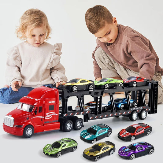 Alloy Toy Car Big Truck Container Truck Transporter Boy Model Set Christmas Halloween Gift Good Vibrations