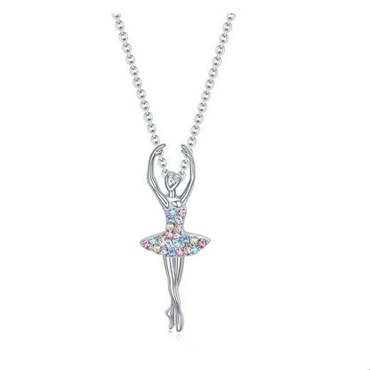 Crystal Charm Color Zircon Choker Dancing Girl Ballerina Dancer Pendant Necklace Jewelry Gift for Ballet Girls Women Good Vibrations