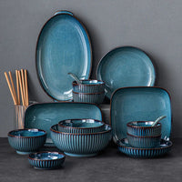 Blue Kiln Glazed Ceramic Plates, Microwaveable Dinner Plates, Round Rice Salad Bowls, Household Tableware Good Vibrations