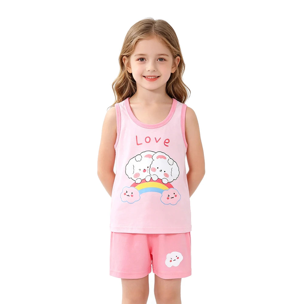 Summer Children Sets Kids Clothes Boys Girls Vest Suit Children's Clothing baby Cotton T-Shirts Shorts Tank Top Sleeveless 0-7T Good Vibrations