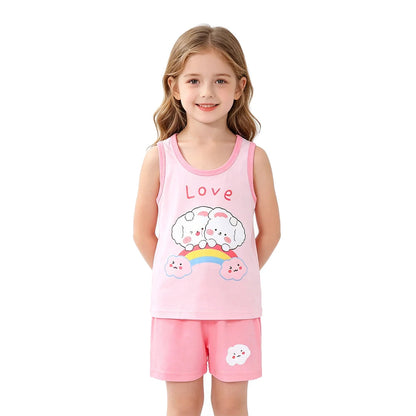 Summer Children Sets Kids Clothes Boys Girls Vest Suit Children's Clothing baby Cotton T-Shirts Shorts Tank Top Sleeveless 0-7T Good Vibrations