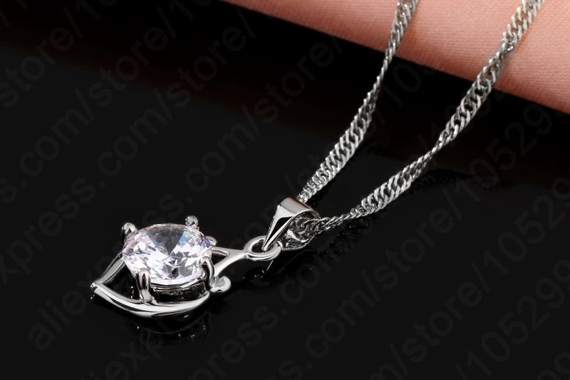 Charming Luxury Elegant Rhinestone Pendant Jewelry Set Include 925 Sterling Silver Necklace/Earring Sets Good Vibrations