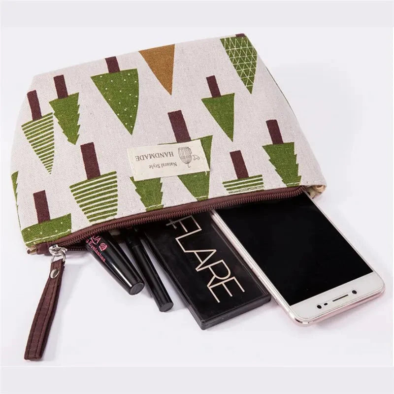 Soft Canvas Bear Tree Print Pattern Women Travel Storage Bag Toiletries Organizer Cute Cosmetic Bag Portable Make Up Bags Case Good Vibrations
