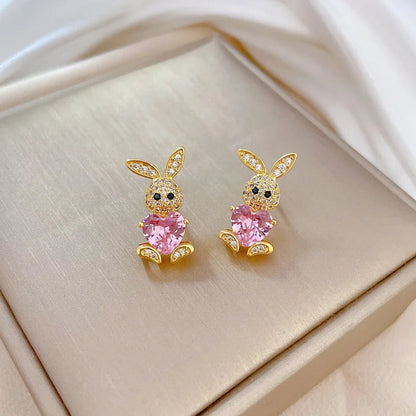 Stainless Steel Jewelry Sets for Woman Girls Shining Austrian Crystal Cute Rabbit Pendant Necklace Huggie Earrings Birthday Gift Good Vibrations Adult Super Store